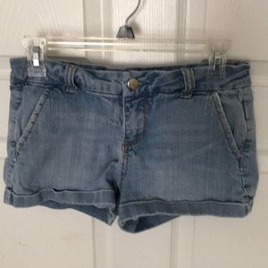 Denim shorts.
